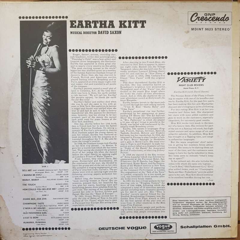 Eartha Kitt - Musical Director David Saxon - Vinyl LP Record - Very-Good+ Quality (VG+)