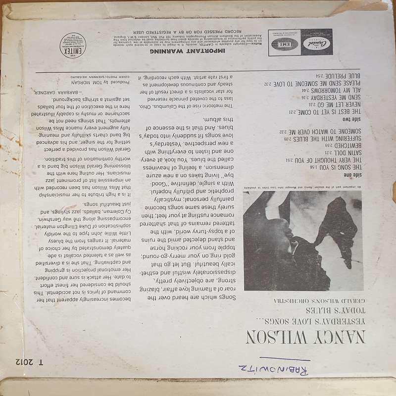Nancy Wilson  Yesterday's Love Songs  Today's Blues - Vinyl LP Record - Opened  - Very-G...
