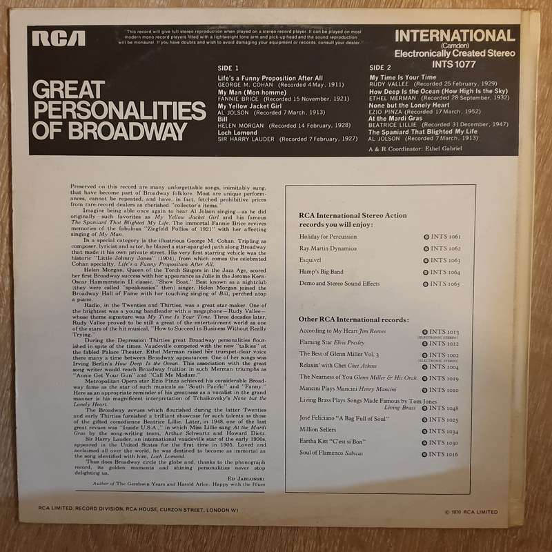 Great Personalities of Broadway - Vinyl LP Record - Opened  - Very-Good Quality (VG)