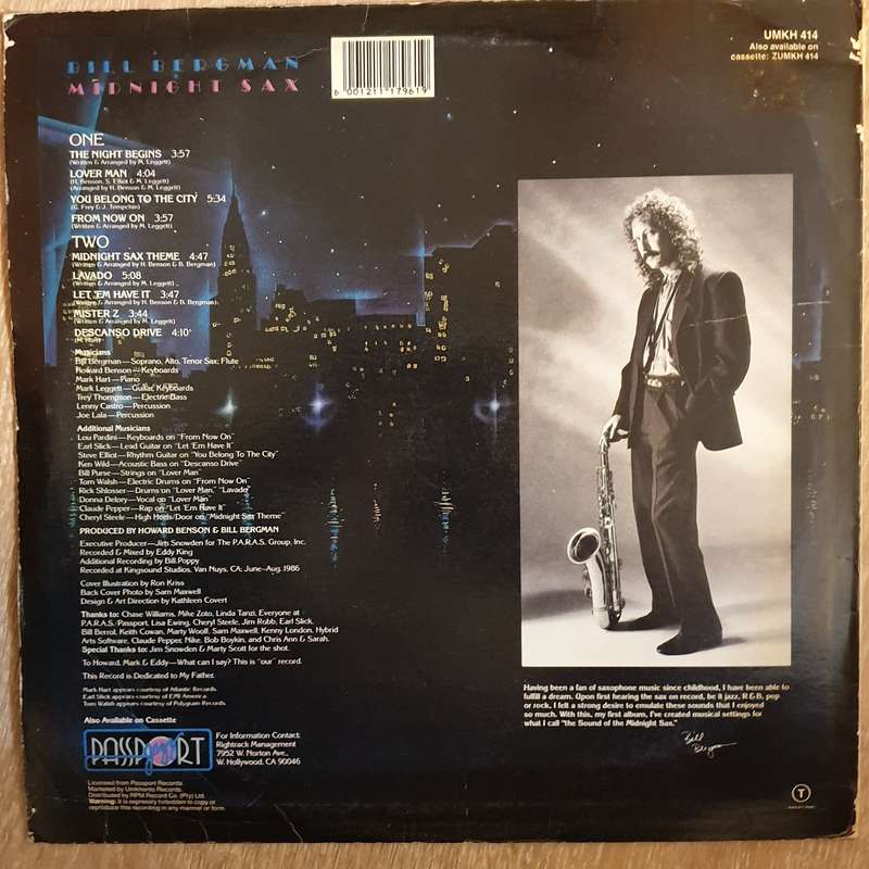 Bill Bergman - Midnight Sax - Vinyl LP Record - Very-Good+ Quality (VG+)