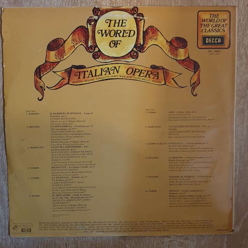 The World Of Italian Opera - Vinyl LP - Opened  - Very-Good+ Quality (VG+)