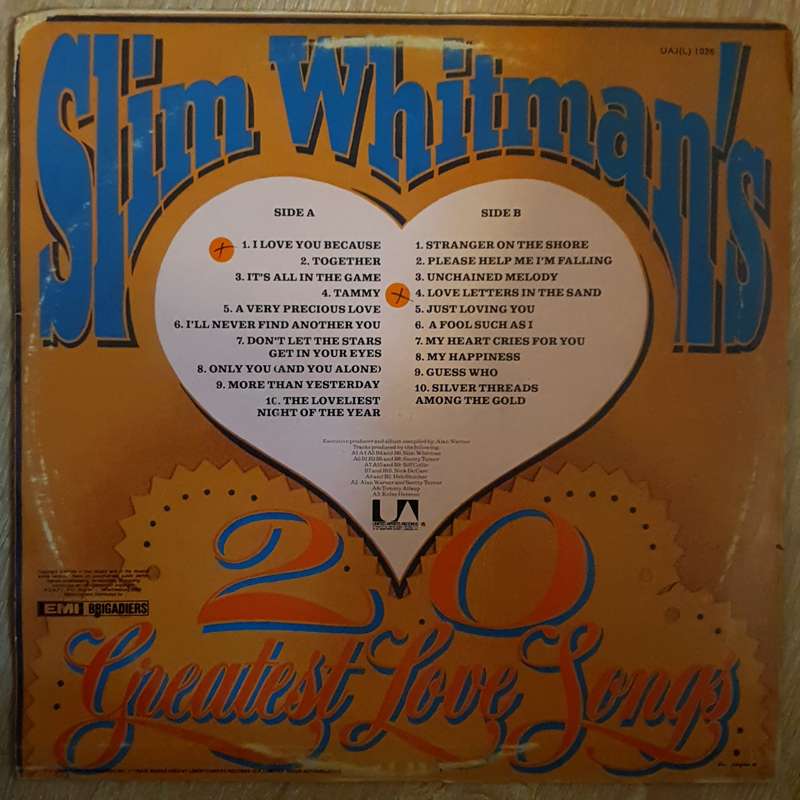 Slim Whitman  Slim Whitman's 20 Greatest Love Songs -  Vinyl LP Record (VG+)