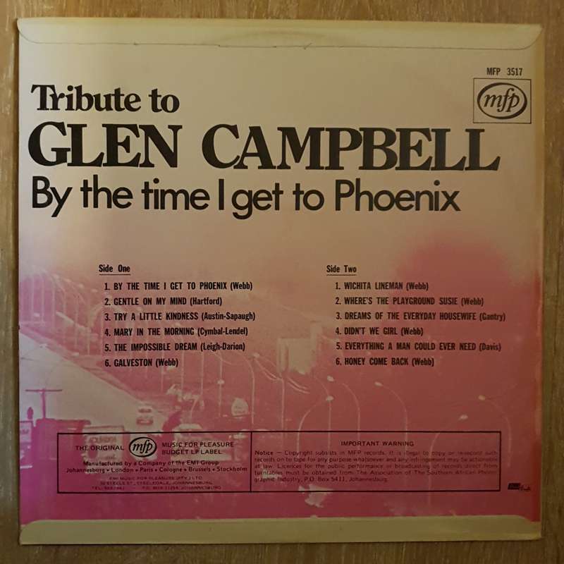 Tribute to Glen Campbell - By The Time I Get To Phoenix -  Vinyl LP Record - Very-Good+ Quality (...