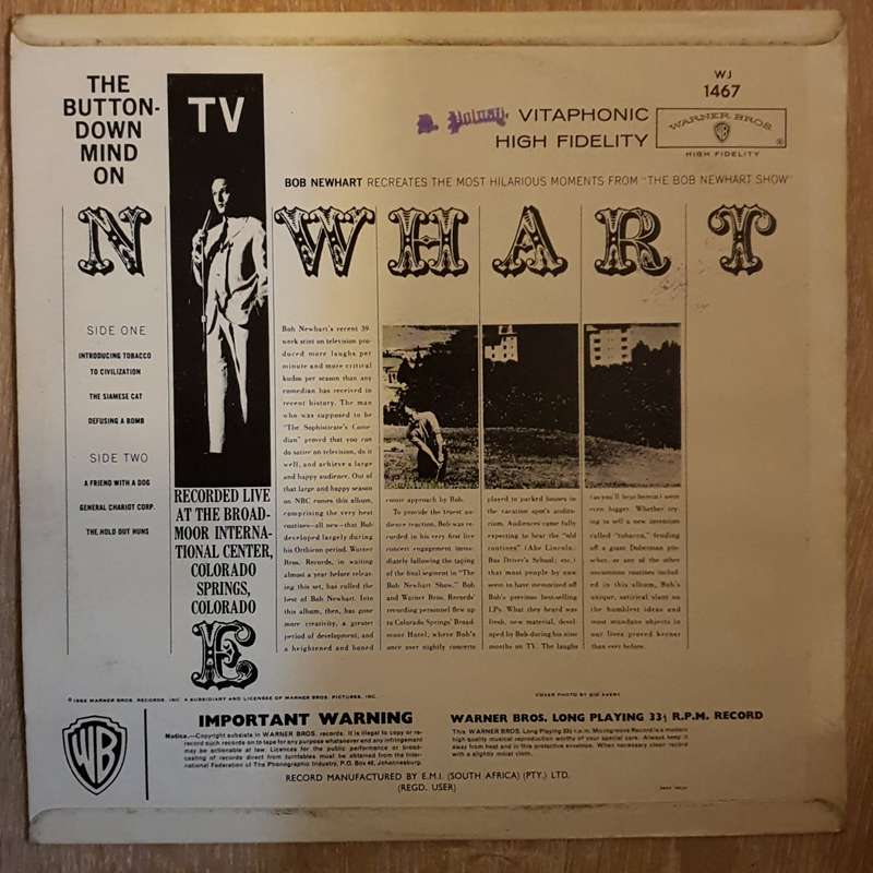 Bob Newhart  The Button-Down Mind On TV  - Vinyl LP Record - Very-Good+ Quality (VG+)