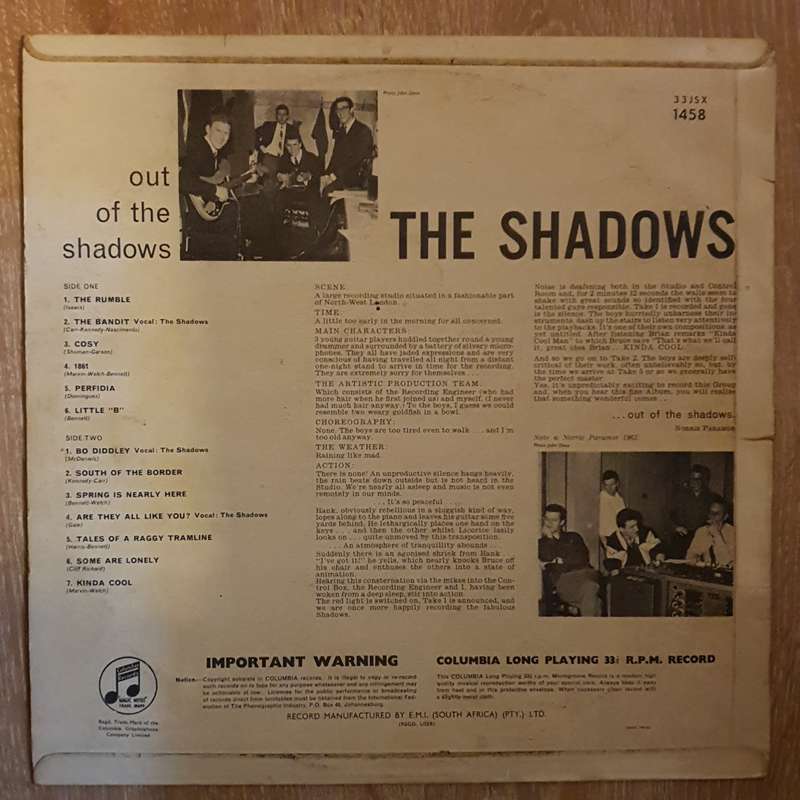 The Shadows - Out Of The Shadows -  Vinyl Record - Opened  - Very-Good- Quality (VG-)