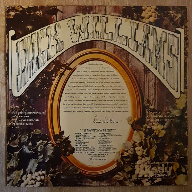 Dick Williams  For Your Good Pleasure - Vinyl LP Record - Very-Good+ Quality (VG+)