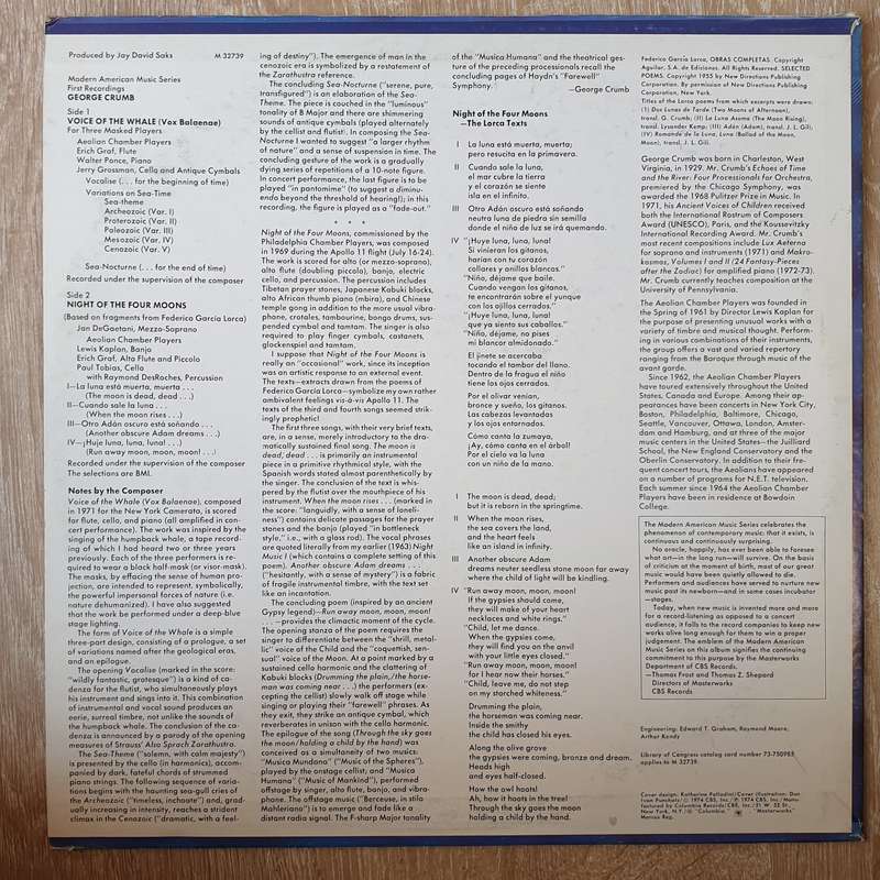 George Crumb  Voice Of The Whale / Night Of The Four Moons - Vinyl LP Record - Very-Good+ Q...