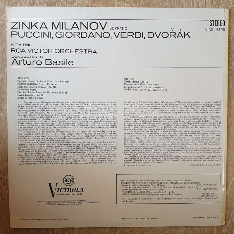 Milanov  Milanov Famous Operatic Arias -  Vinyl LP Record - Very-Good+ Quality (VG+)