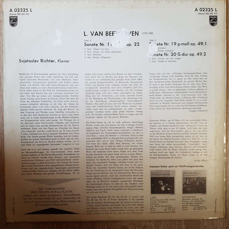 Beethoven - Sviatoslav Richter  Klaviersonaten Nr. 11 B-dur Op. 22 - Nr. 19 G-moll Op. 49, ...