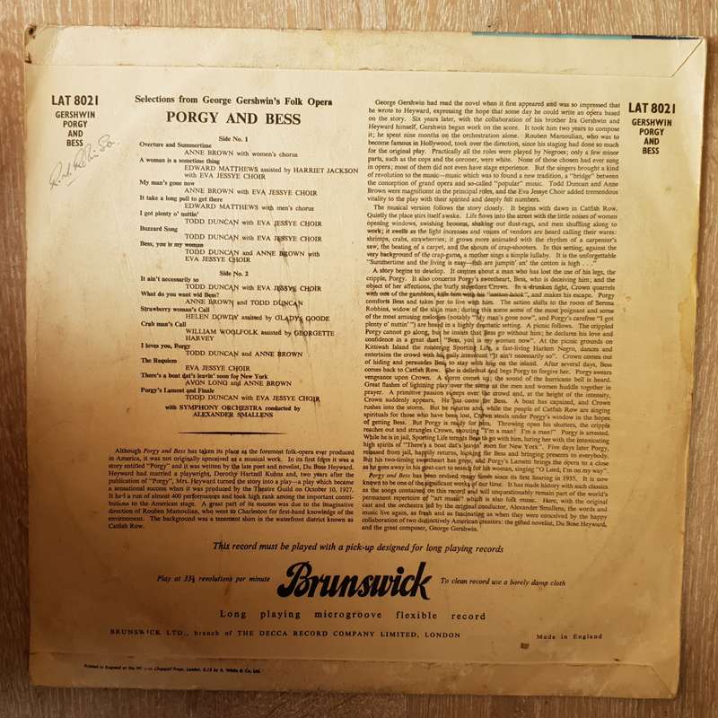 George Gershwin's Porgy And Bess -Todd Duncan . Anne Brown   Vinyl LP Record - Opened  - Go...