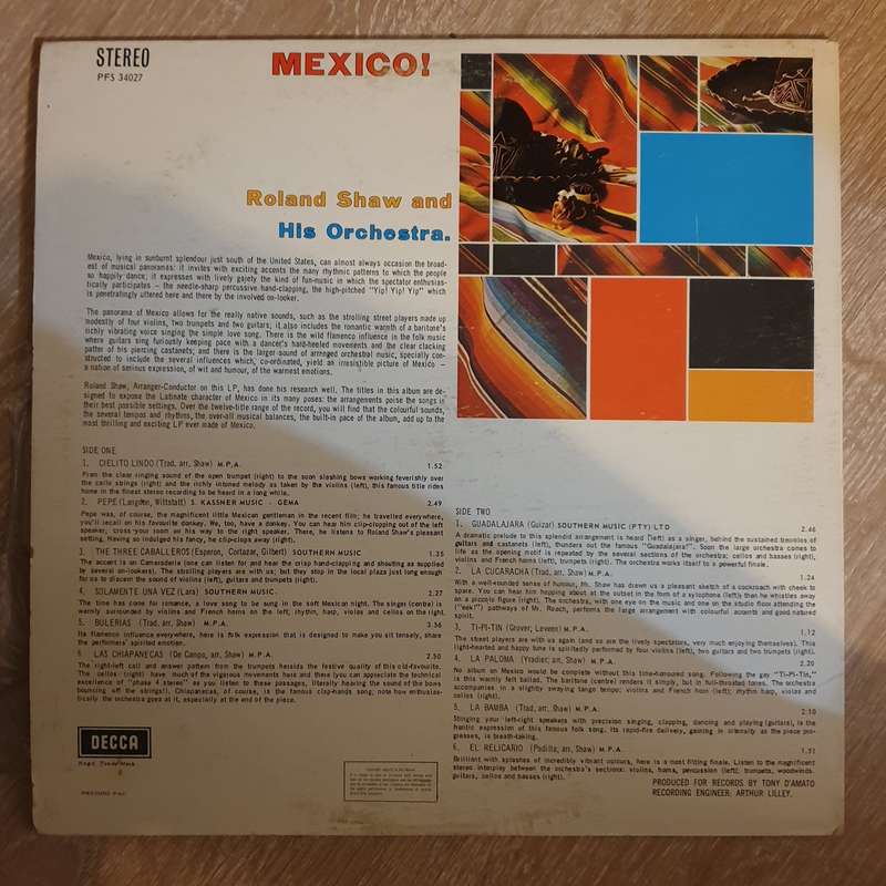Roland Shaw and His Orchestra - Mexico - Vinyl LP Record - Opened  - Very-Good- Quality (VG-)