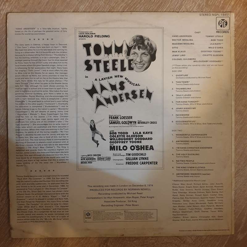 Tommy Steele  Frank Loesser's Hans Andersen - Original Cast Album - Harold Fieklding London...