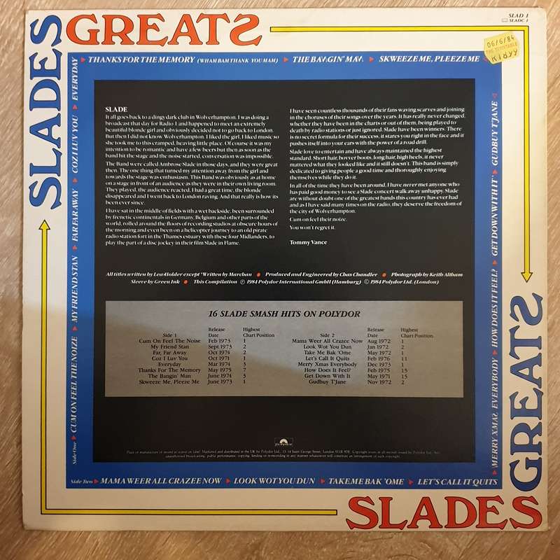Slade  Slades Greats  -  Vinyl LP Record - Very-Good+ Quality (VG+)