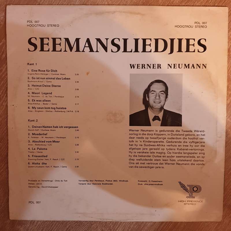 Werner Neumann - Seemansliedjies - Vinyl LP Record - Opened  - Very-Good Quality (VG)