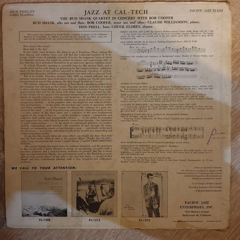 Bud Shank Quartet With Bob Cooper  Jazz At Cal-Tech - Vinyl LP Record - Opened  - Very-Good...