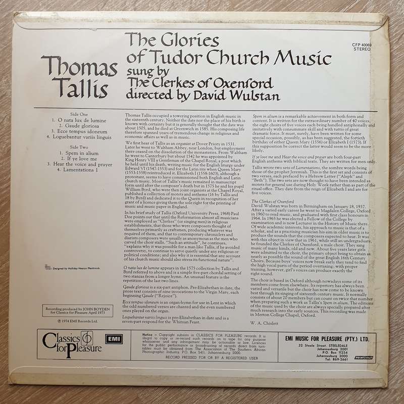 Thomas Tallis   The Glories Of Tudor Church Music -  Vinyl LP Record - Very-Good+ Quality (...