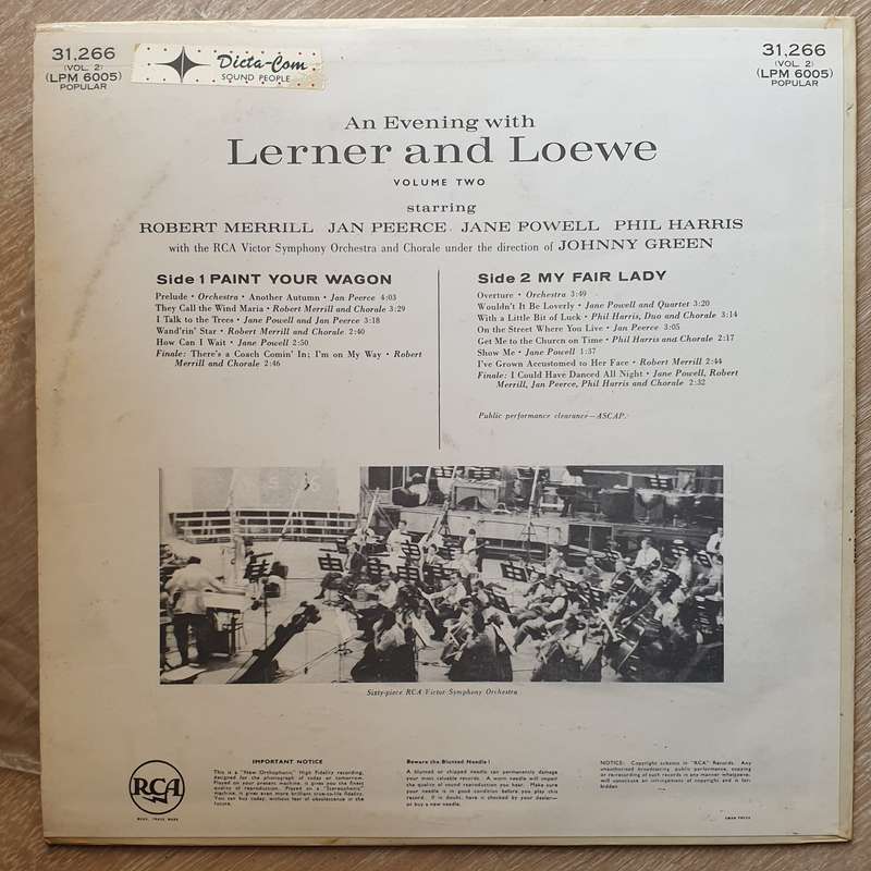 An Evening with Lerner & Loewe - Paint Your Wagon / My Fair Lady -  Vinyl LP Record - Very-Good+ ...