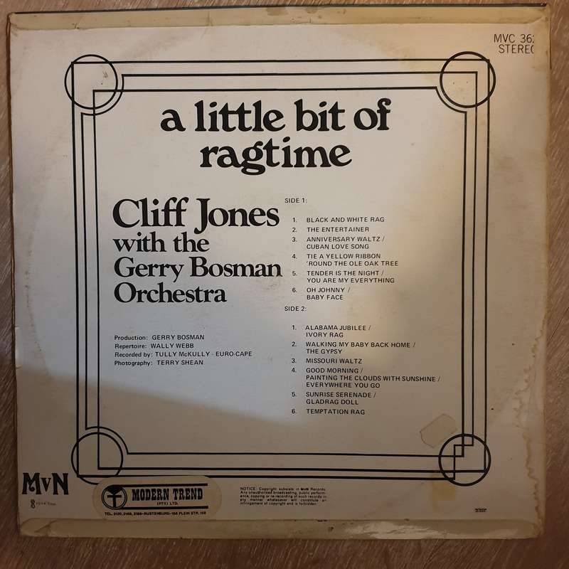 Cliff Jones With the Gerry Bosman Orchestra - Litle Bit of Ragtime. - Vinyl LP Record - Opened  -...
