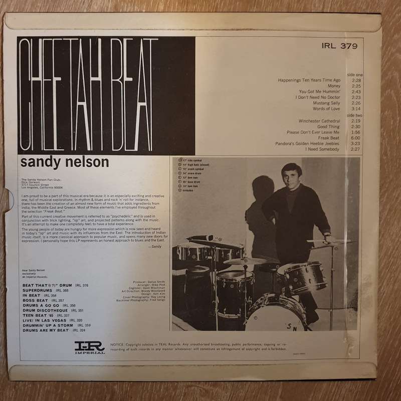 Sandy Nelson  Cheetah Beat -  Vinyl LP Record - Very-Good+ Quality (VG+)