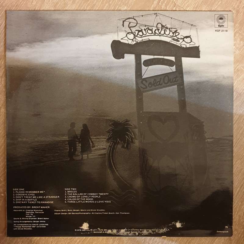 Dave Loggins - One Way Ticket To Paradise - Vinyl LP Record - Very-Good+ Quality (VG+) (verygoodp...