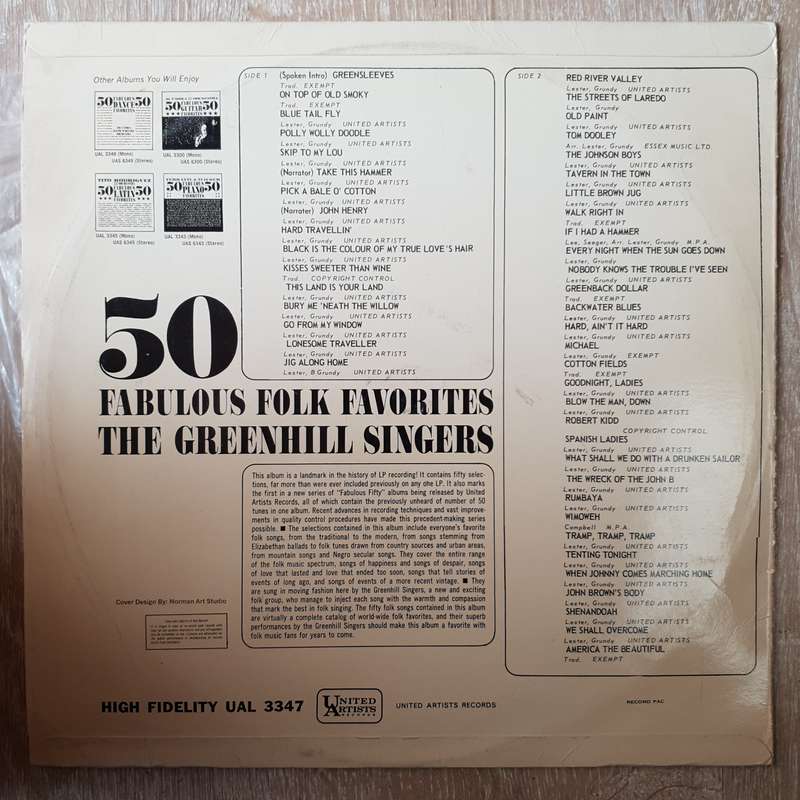 The Greenhill Singers  50 Fabulous Folk Favorites   Vinyl LP Record - Very-Good+ Quality...