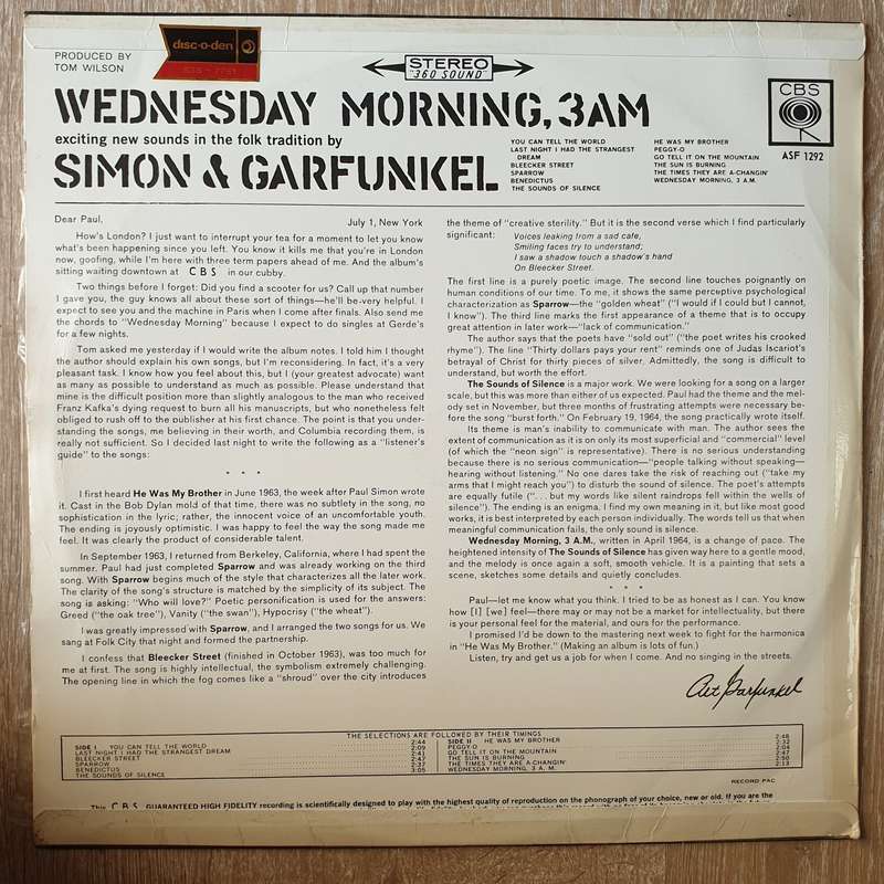 Simon & Garfunkel  Wednesday Morning, 3 A.M. - Vinyl LP Record - Very-Good+ Quality (VG+)