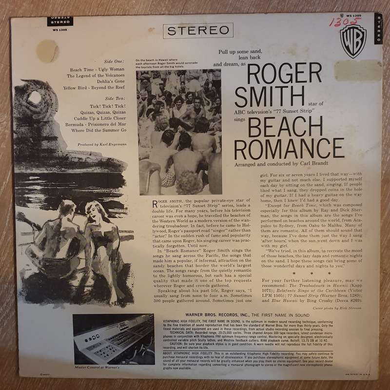 Roger Smith  Beach Romance - Vinyl LP Record - Very-Good+ Quality (VG+)