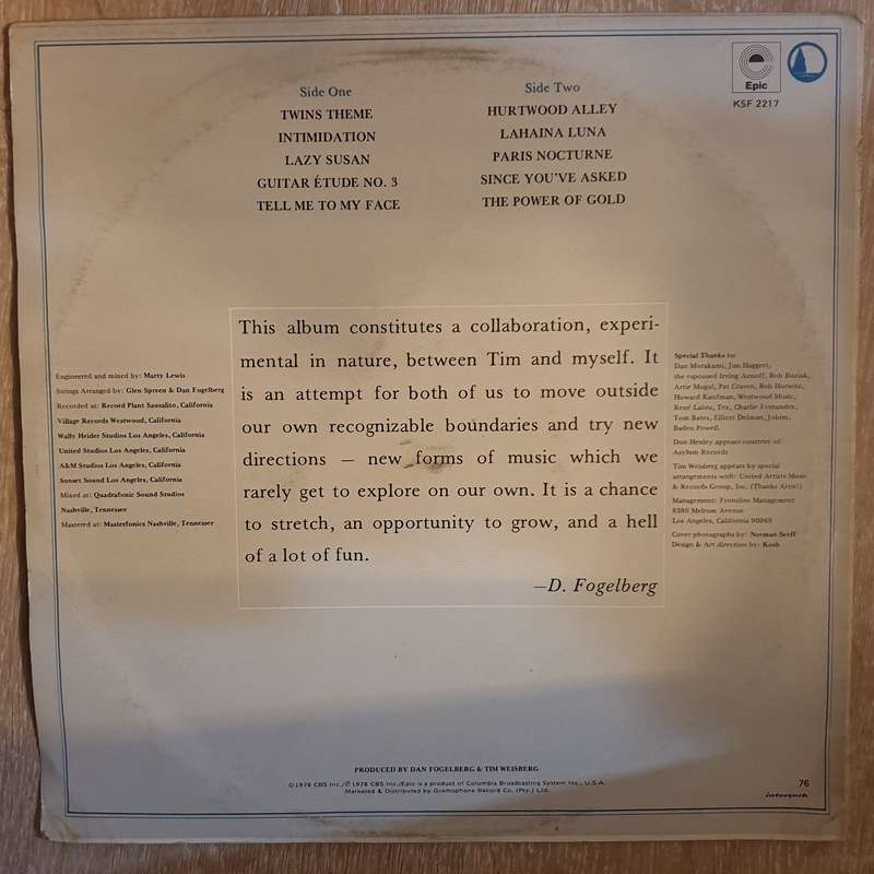 Dan Fogelberg and Tim Weisberg - Twin Sons Of Different Mothers - Vinyl LP Record - Opened  - Ver...