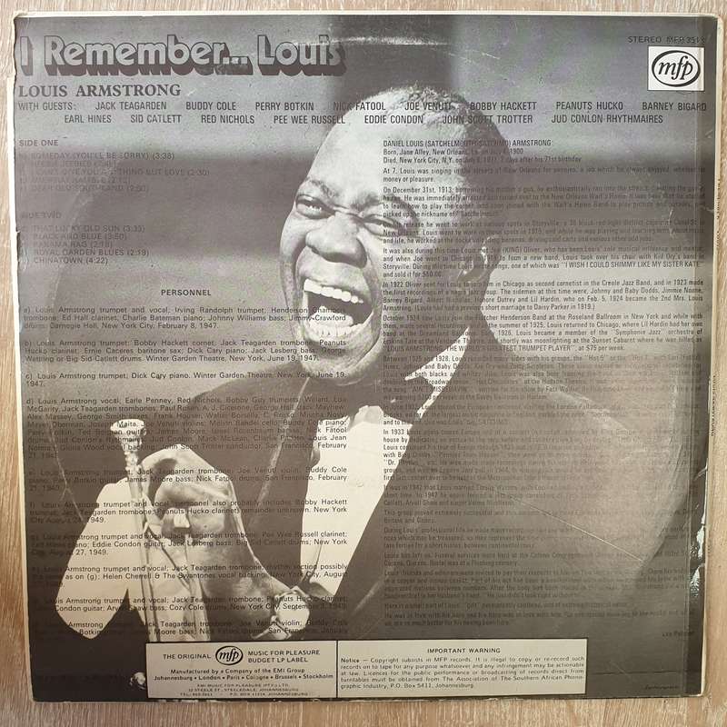 Louis Armstrong with the All Star Jazz Giants - Vinyl LP Record - Very-Good+ Quality (VG+)