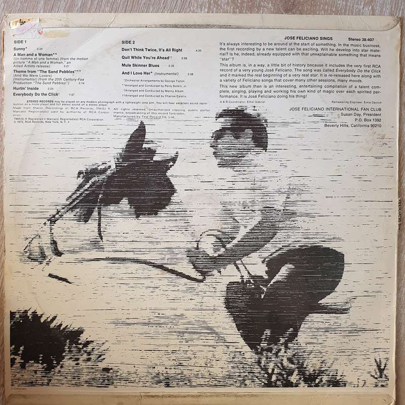 Jose Feliciano  Sings - Vinyl LP Record - Opened  - Very-Good Quality (VG)
