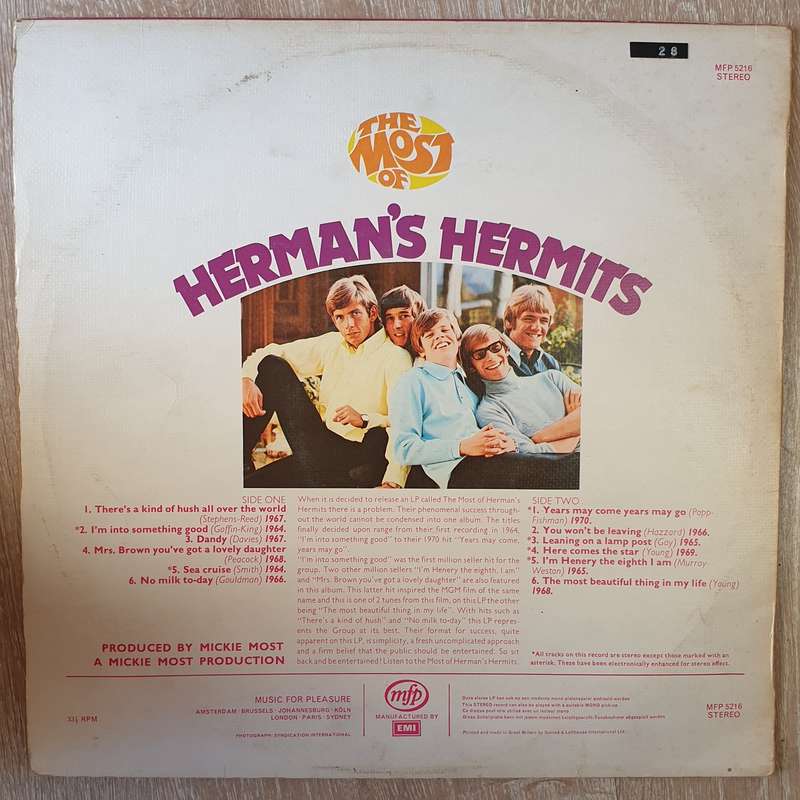 Herman's Hermits  The Most Of Herman's Hermits -  Vinyl LP Record - Very-Good+ Quality (VG+)