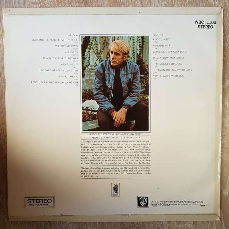 Rod McKuen  New Ballads -  Vinyl LP Record - Very-Good+ Quality (VG+)