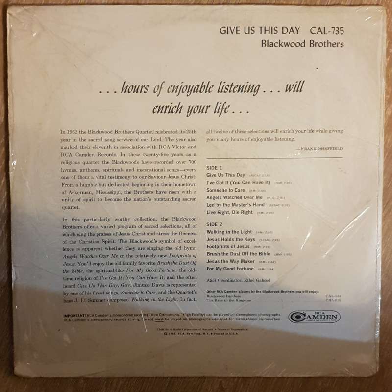 Blackwood Brothers  Give Us This Day - Vinyl LP Record - Opened  - Very-Good- Quality (VG-)
