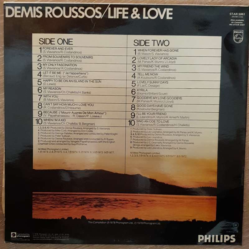 Demis Roussos  Life & Love His - 20 Greatest Hits - Vinyl LP Record - Very-Good+ Quality (VG+)