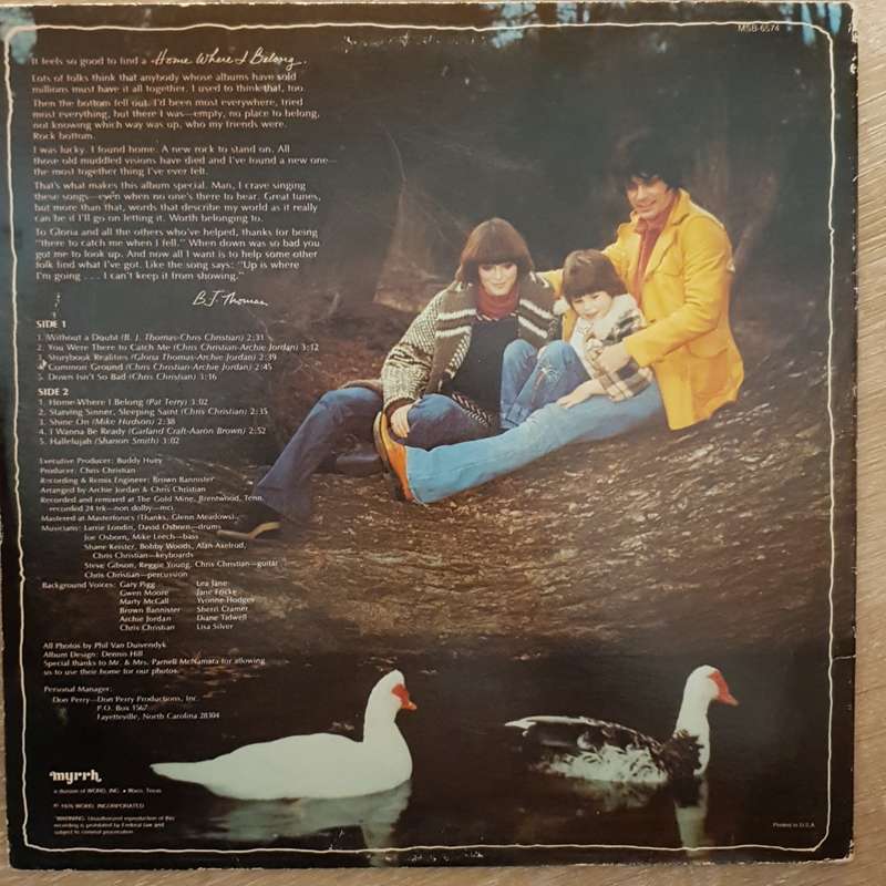 B.J. Thomas  Home Where I Belong - Vinyl LP Record - Very-Good+ Quality (VG+)