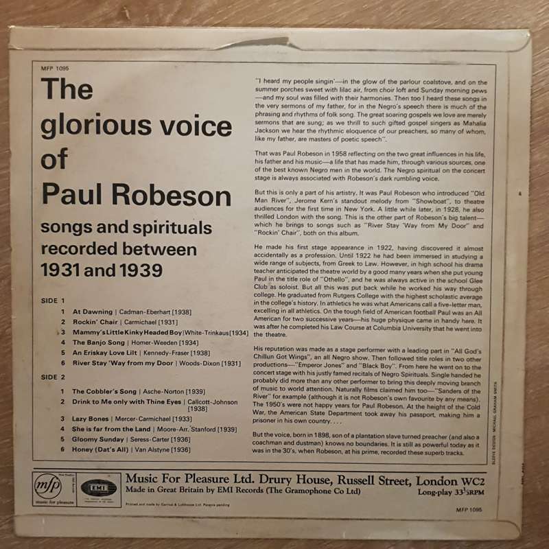 Paul Robeson  The Glorious Voice Of Paul Robeson - Vinyl LP Record - Very-Good+ Quality (VG+)
