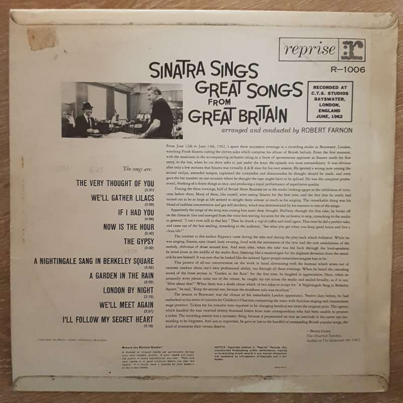 Frank Sinatra  Sinatra Sings Great Songs From Great Britain - Vinyl LP Record - Very-Good+ ...