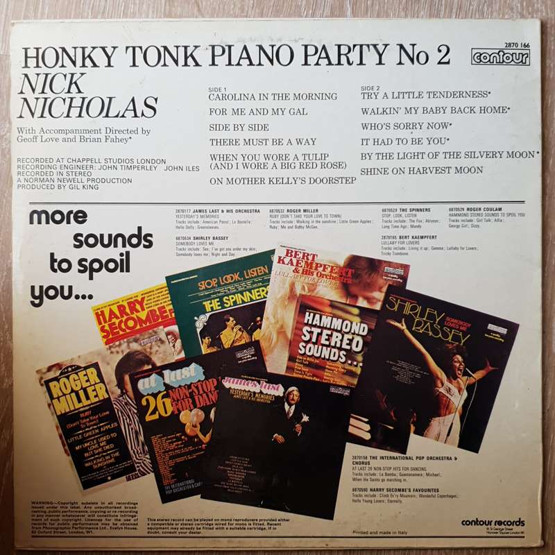 Nick Nicholas  Honky Tonk Piano Party No 2 - Vinyl LP Record - Very-Good+ Quality (VG+)