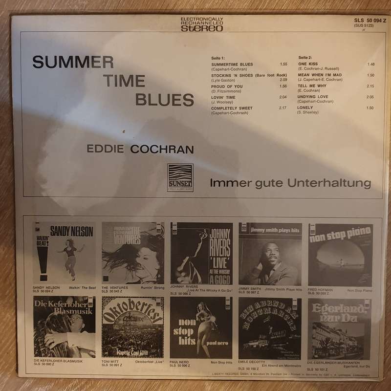 Eddie Cochran  Summertime Blues - Vinyl LP Record - Very-Good+ Quality (VG+)