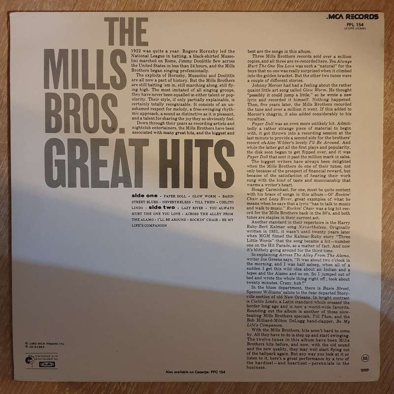 The Mills Brothers  Greatest Hits -  Vinyl LP Record - Very-Good+ Quality (VG+)