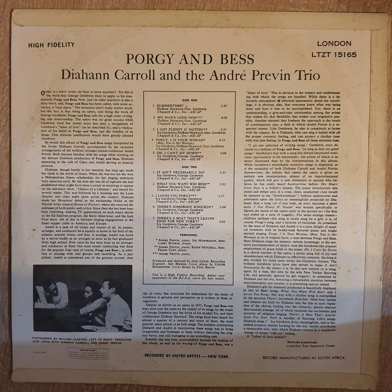 Diahann Carroll And The The André Previn Trio  Porgy And Bess -  Vinyl  Record - Very-Good...
