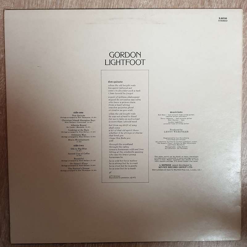 Gordon Lightfoot - Don Quixote  - Vinyl LP Record (VG+)