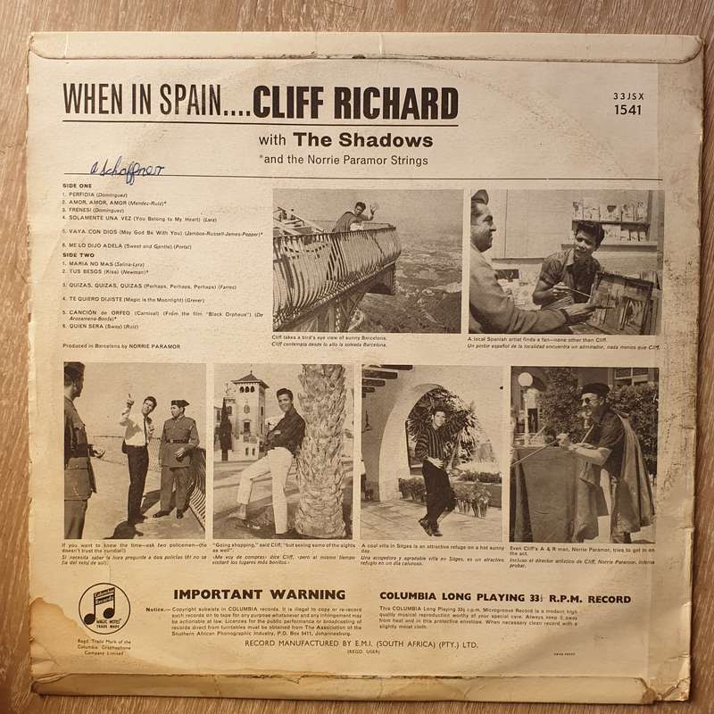 Cliff Richard With The Shadows & The Norrie Paramor Strings  When In Spain  - Vinyl LP Reco...