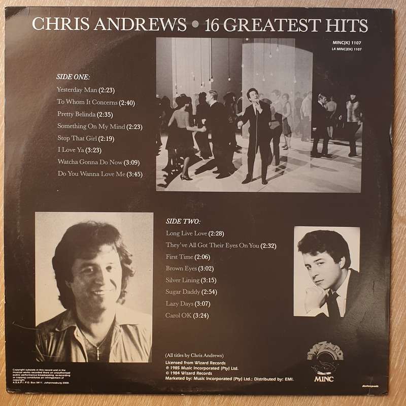Chris Andrews - 16 Greatest Hits - Vinyl  Record - Very-Good+ Quality (VG+)