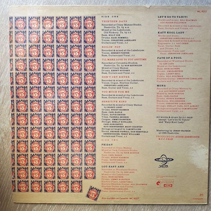 J.J Cale 5 (V) (JJ) - Vinyl LP Record - Opened  - Very-Good+ Quality (VG+)