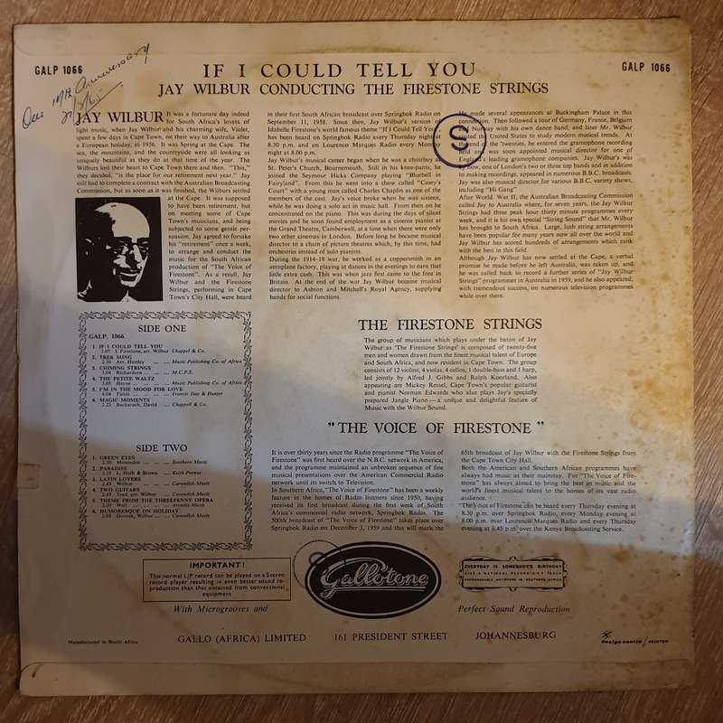 Jay Wilbur Conducting the Firestone Strings - If I Could Tell You  -  Vinyl LP Record - Very-Good...
