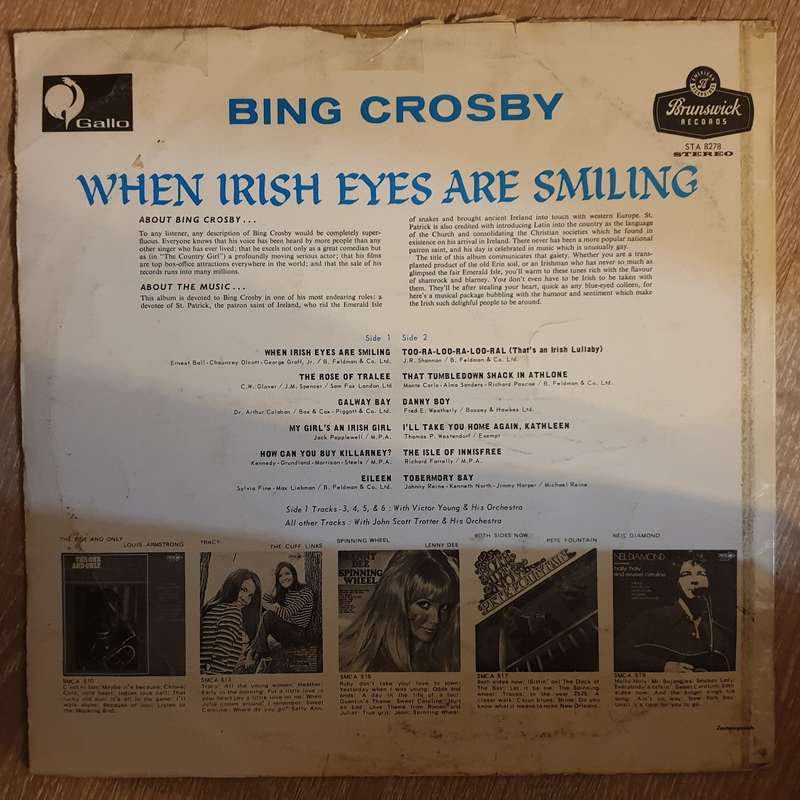 Bing Crosby  When Irish Eyes Are Smiling  Vinyl LP Record - Opened  - Good+ Quality (G+)