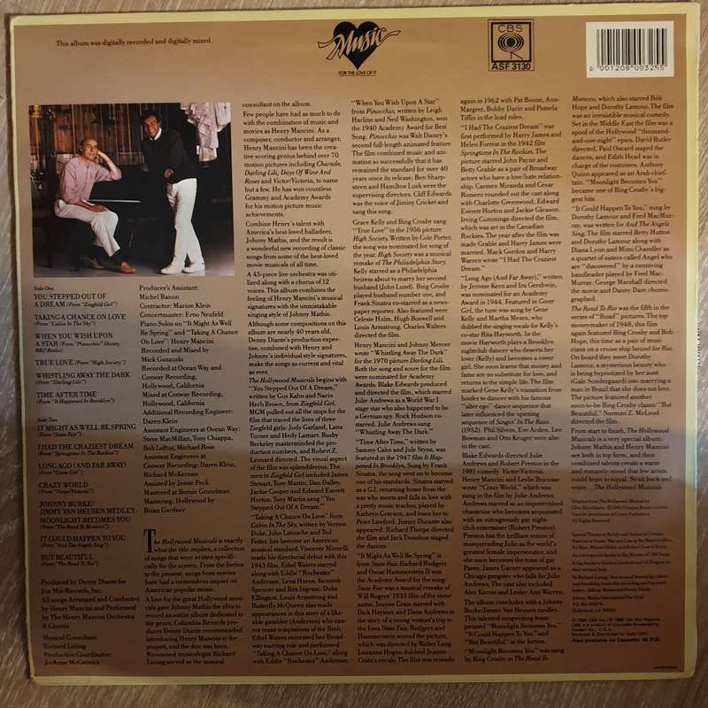 Johnny Mathis And Henry Mancini  The Hollywood Musicals  -  Vinyl LP Record - Very-Good+ Qu...