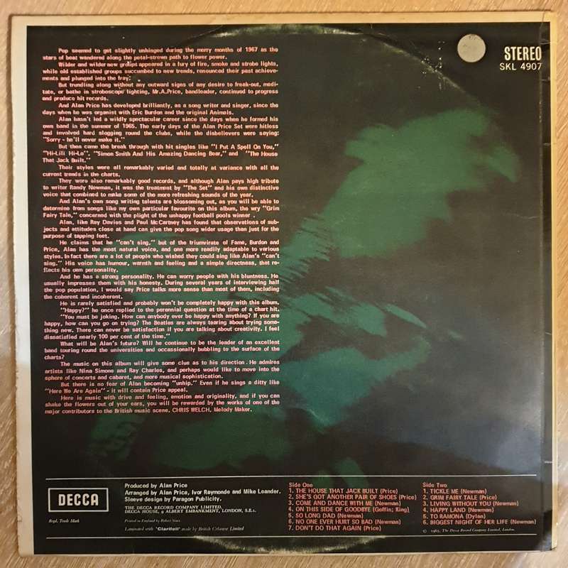 The Alan Price Set  A Price On His Head -  Vinyl Record - Very-Good+ Quality (VG+)