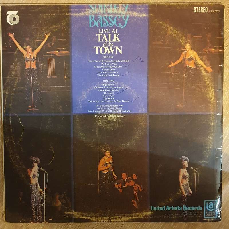 Shirley Bassey  Live At Talk Of The Town - Vinyl LP Record - Opened  - Very-Good Quality (VG)